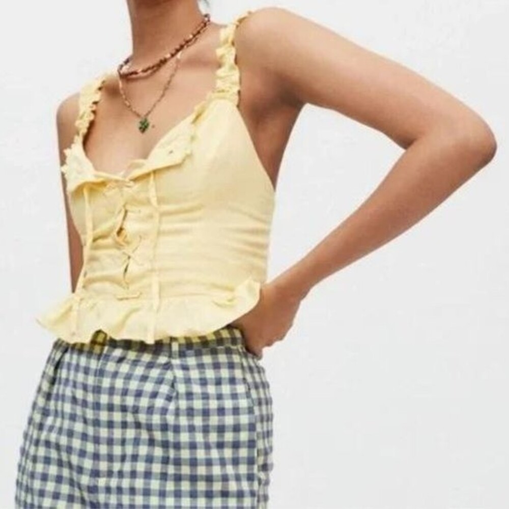 Urban Outfitters Goodie Lace Up Corset Top Yellow NWT Size Small Cottage